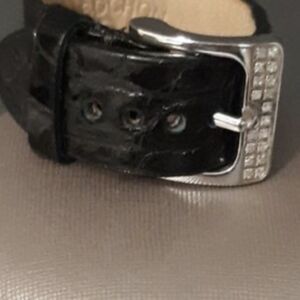 Stylish Black Leather Belt with Silver Accents